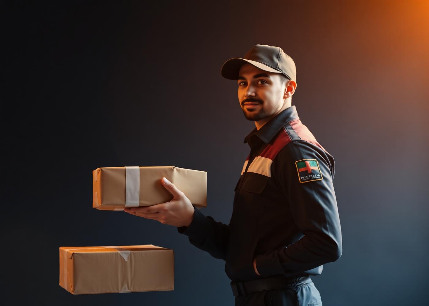 Professional courier handing over a parcel